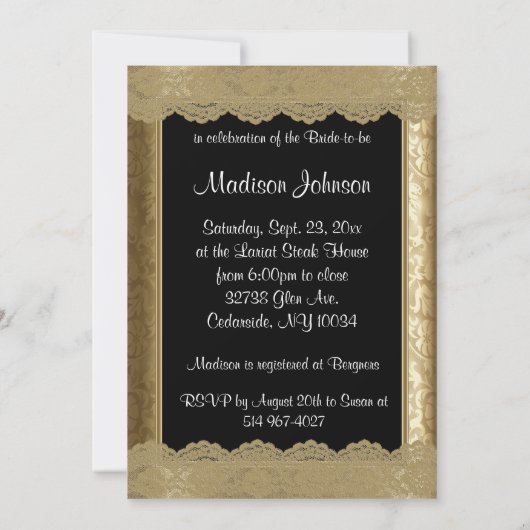 ブライダルシャワーイン金属アンティーク金ゴールド&レース 招待状 (裏面)