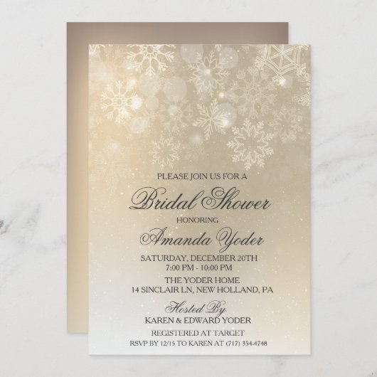ブライダルシャワーウィンタースノーフレーク招待状 招待状 (正面/裏面)