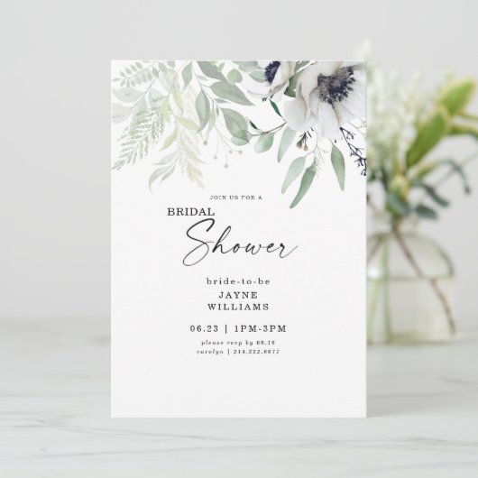 ブライダルシャワーウィンターホワイトフローラ植物学 招待状 (スタンド正面)