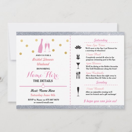 ブライダルシャワーウィークエンドシャンパン招待状 招待状 (正面)