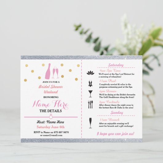 ブライダルシャワーウィークエンドシャンパン招待状 招待状 (スタンド正面)