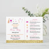 ブライダルシャワーウィークエンドハートピンク金ゴールド招待状 招待状 (スタンド正面)