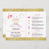 ブライダルシャワーウィークエンドハートピンク金ゴールド招待状 招待状 (正面/裏面)