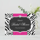 ブライダルシャワーウェディングシャワーゼブラプリントホットピンク 招待状 (スタンド正面)