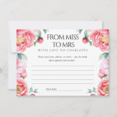 ブライダルシャワーウェルウィッシュカードとピンクの牡丹 ノートカード (正面)