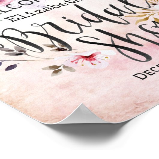 ブライダルシャワーウェルカムウォーターカラーフローラ&フェザー ポスター (角)