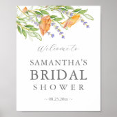 ブライダルシャワーウェルカムサインウォーターカラーワイルドフラワー ポスター (正面)