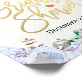 ブライダルシャワーウェルカムサインシックフローラ金ゴールドスクリプト ポスター (角)