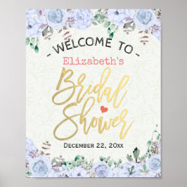 ブライダルシャワーウェルカムサインシックフローラ金ゴールドスクリプト ポスター