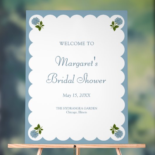 ブライダルシャワーウェルカムサインダスティブルーアジサイ アクリルサイン (ニュートラル)