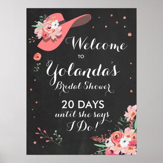 ブライダルシャワーウェルカムサインダービーハットフラワーct ポスター (正面)