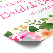 ブライダルシャワーウェルカムサインピンクとグリーンフローラ ポスター (角)