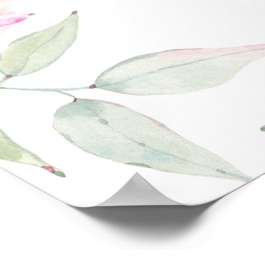 ブライダルシャワーウェルカムサインピンクウォーターカラーフラワー ポスター (角)