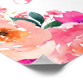 ブライダルシャワーウェルカムサインピンクフローラ水彩 ポスター (角)