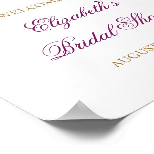 ブライダルシャワーウェルカムサインフローラグリッターアメジスト ポスター (角)