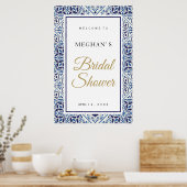 ブライダルシャワーウェルカムサインブルータイル ポスター (キッチン)