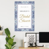 ブライダルシャワーウェルカムサインブルータイル ポスター (ホームオフィス)