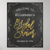 ブライダルシャワーウェルカムサイン金ゴールドスクリプトシャルボード ポスター (正面)