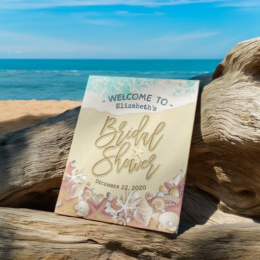 ブライダルシャワーウェルカムサマーサンディビーチヒトデ ポスター