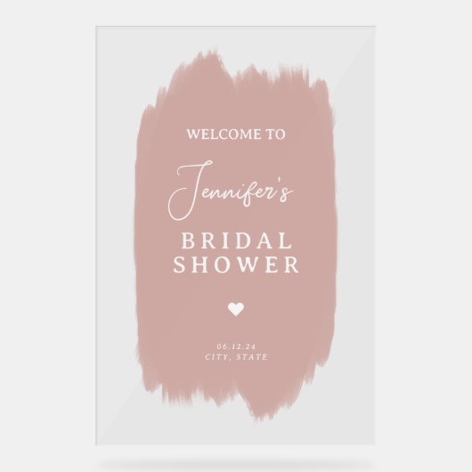 ブライダルシャワーウェルカムスクリプトダスティバラピンク絵を描 アクリルサイン (正面)