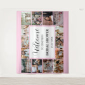 ブライダルシャワーウェルカムスクリプトピンク14フォトコラージュ タペストリー (正面)