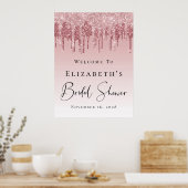 ブライダルシャワーウェルカムピンクローズ金ゴールドグリッター ポスター (キッチン)