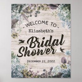 ブライダルシャワーウェルカムボタニカルフローラ素朴ウッド ポスター