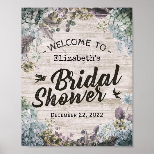 ブライダルシャワーウェルカムボタニカルフローラ素朴ウッド ポスター (正面)