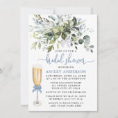 ブライダルシャワーウォーターカラーグリーナリーダスティブルーボウ 招待状 (正面)