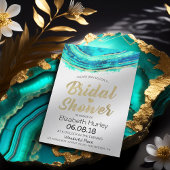 ブライダルシャワーウォーターカラーティール(緑がかった色)&金ゴールドゲートGeode 招待状