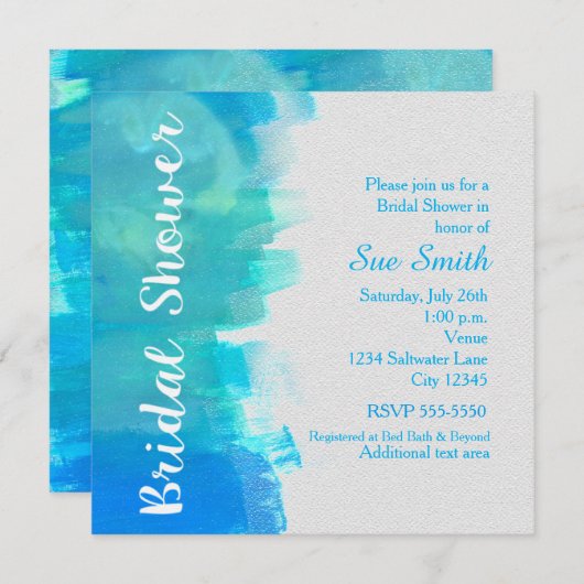 ブライダルシャワーウォーターカラートロピカルブルー招待状 招待状 (正面/裏面)