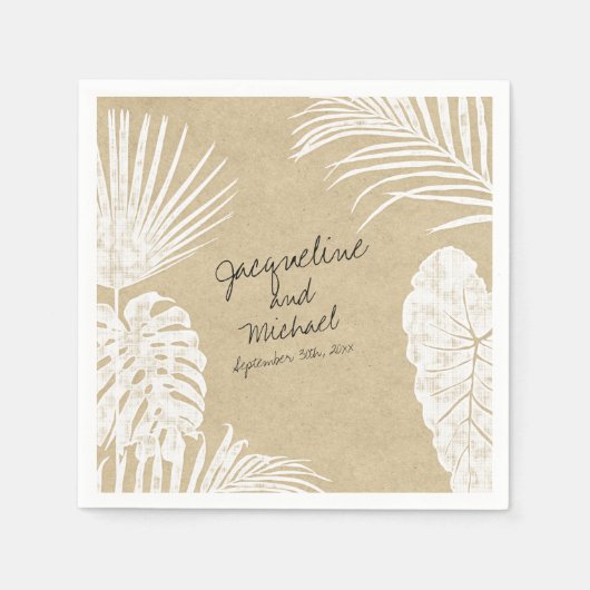 ブライダルシャワーウォーターカラートロピカルリーフクラフトアート スタンダードカクテルナプキン (正面)
