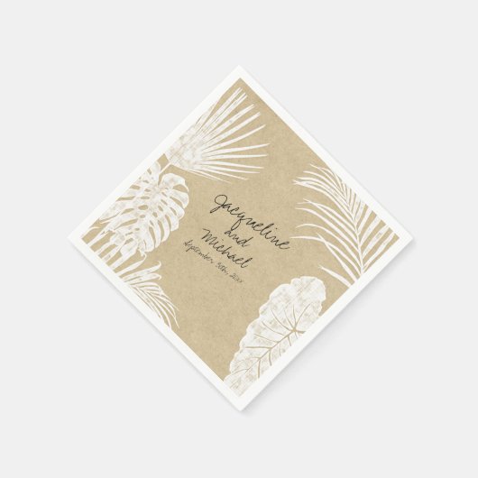 ブライダルシャワーウォーターカラートロピカルリーフクラフトアート スタンダードカクテルナプキン (角)