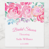 ブライダルシャワーウォーターカラーバラ&牡丹 ワインラベル (シングルラベル)