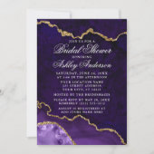 ブライダルシャワーウォーターカラーパープル金ゴールド大理石Geode 招待状 (正面)