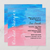 ブライダルシャワーウォーターカラーブルー&ピンク招待状 招待状 (正面/裏面)