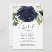 ブライダルシャワーウォーターカラーブーケネイビーブルー 招待状 (正面)