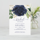 ブライダルシャワーウォーターカラーブーケネイビーブルー 招待状 (スタンド正面)