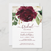 ブライダルシャワーウォーターカラーブーケブルガンディワイン 招待状 (正面)