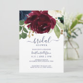 ブライダルシャワーウォーターカラーブーケブルガンディーネイビー 招待状 (スタンド正面)