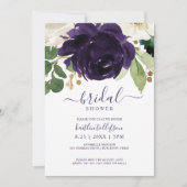 ブライダルシャワーウォーターカラーブーケプラムパープル 招待状 (正面)