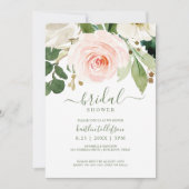 ブライダルシャワーウォーターカラーブーケ赤面ピンク 招待状 (正面)