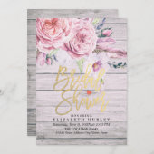 ブライダルシャワーウォーターカラーボホフローラウッド 招待状 (正面/裏面)