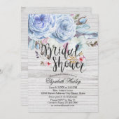 ブライダルシャワーウォーターカラーボホフローラ羽毛ウッド 招待状 (正面/裏面)