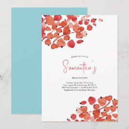 ブライダルシャワーウォーターカラーレッドベリーズホリデーパーティー 招待状