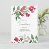 ブライダルシャワーウォーターカラーレッドベリーズホリデーパーティー 招待状 (スタンド正面)