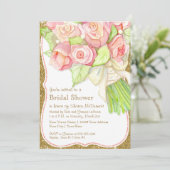 ブライダルシャワーウォーターカラーローズブーケサテンパール 招待状 (スタンド正面)