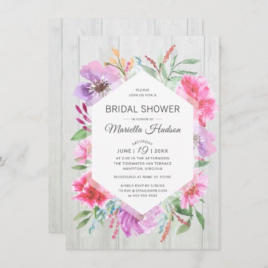ブライダルシャワーウォーターカラー春ブーケデコパージュ 招待状 (正面/裏面)
