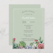 ブライダルシャワーウォーターコロピンクブルーグリーン多肉質 招待状 (正面/裏面)