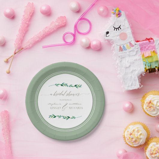 ブライダルシャワーウォーターシンプルカラーモダンリーフ ペーパープレート (パーティー)